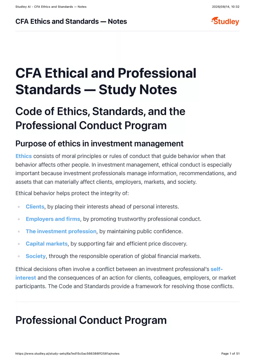 CFA Ethics and Standards - Notes - Page 1