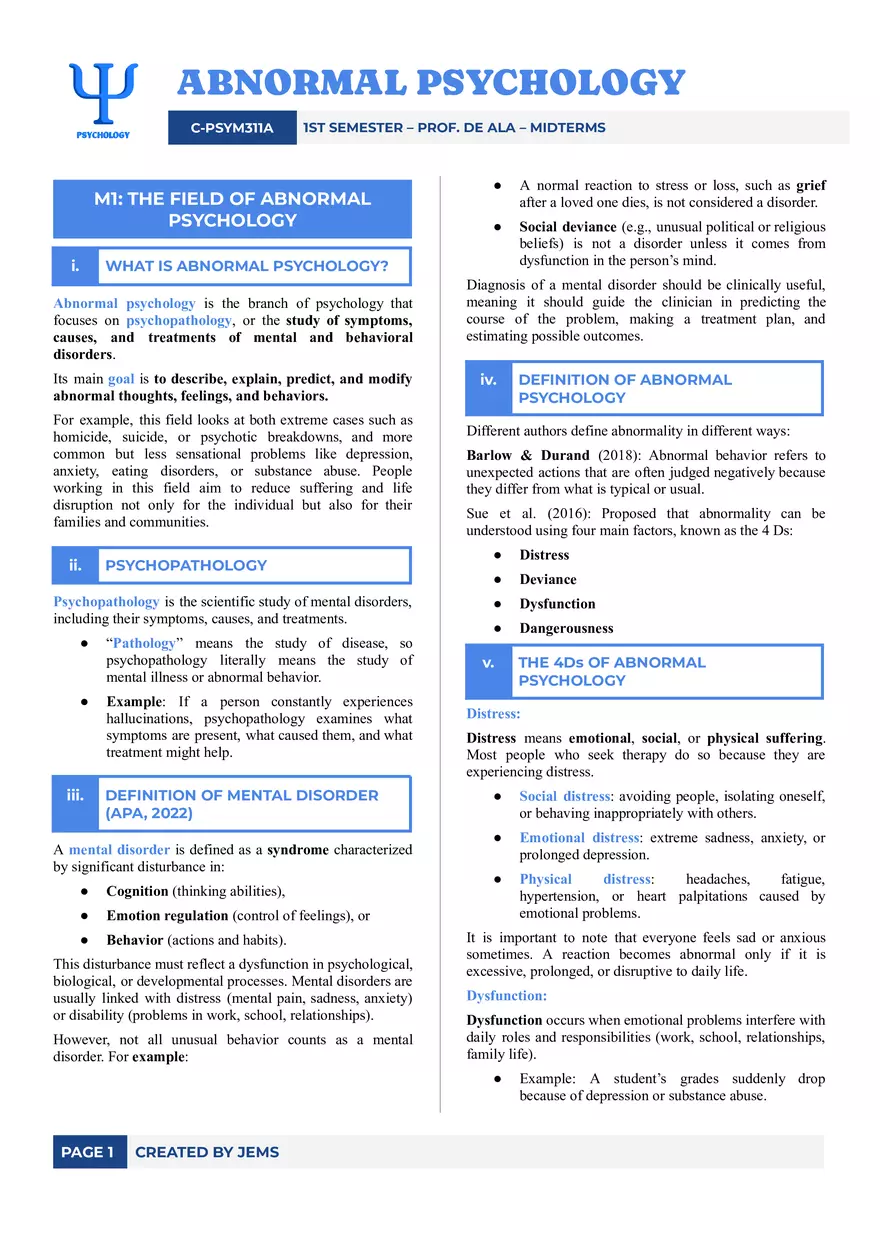 The Field of Abnormal Psychology - Page 1