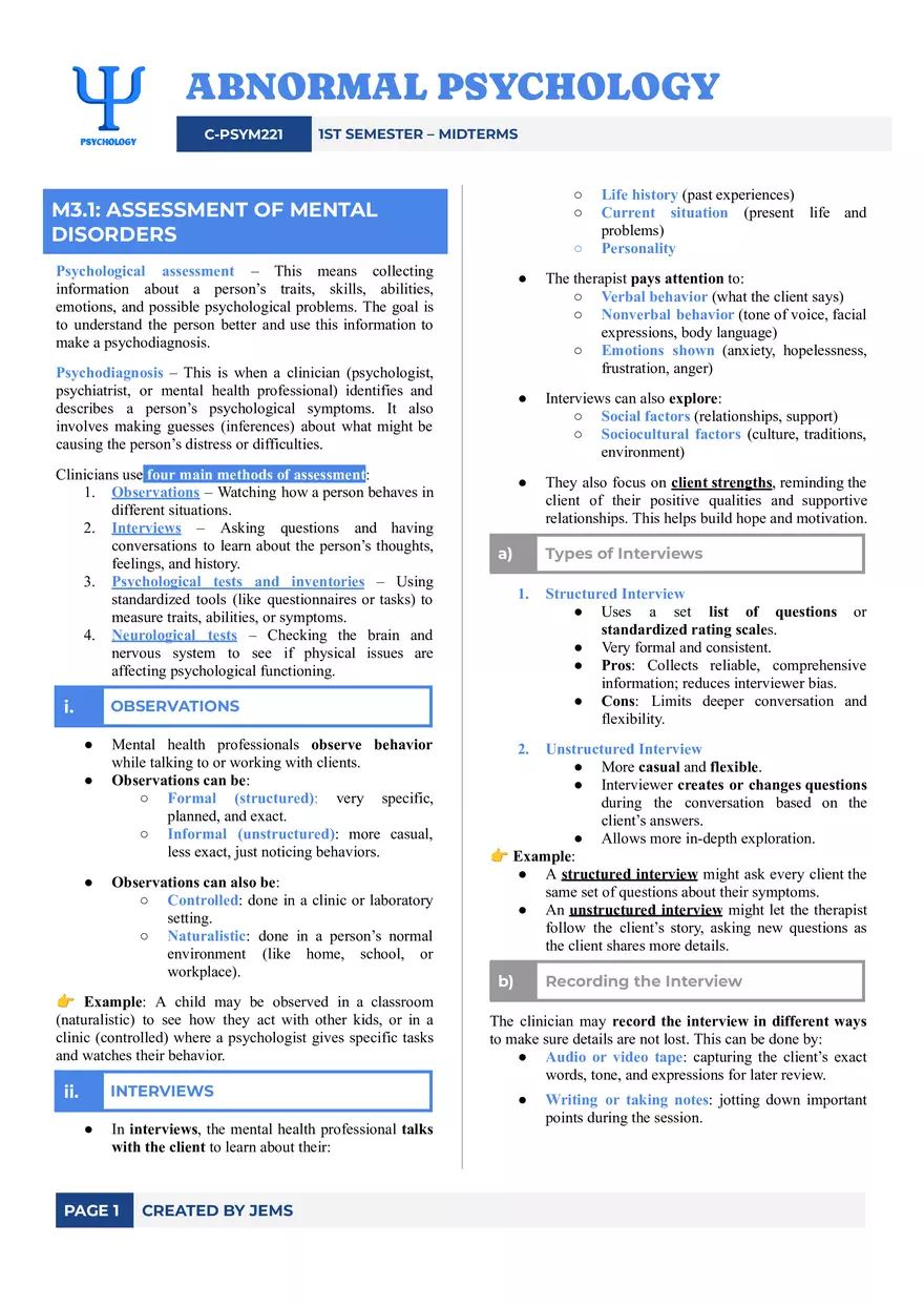 Assessment of Mental Disorders - Page 1