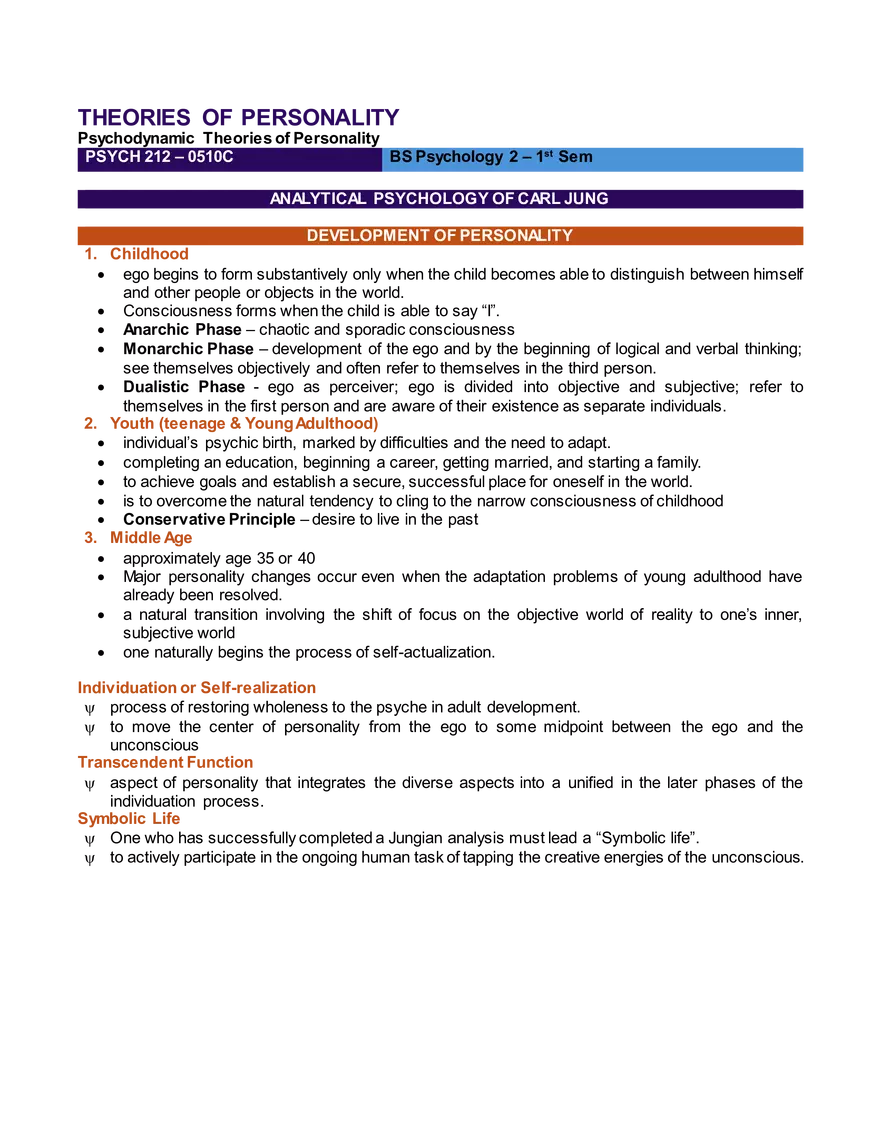 Psychodynamic Theories of Personality - Page 1