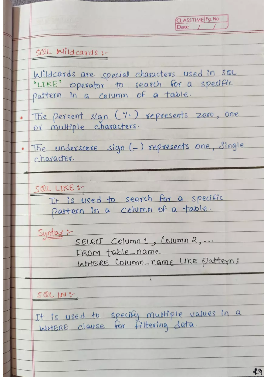 SQL Handwritten Notes - Page 11