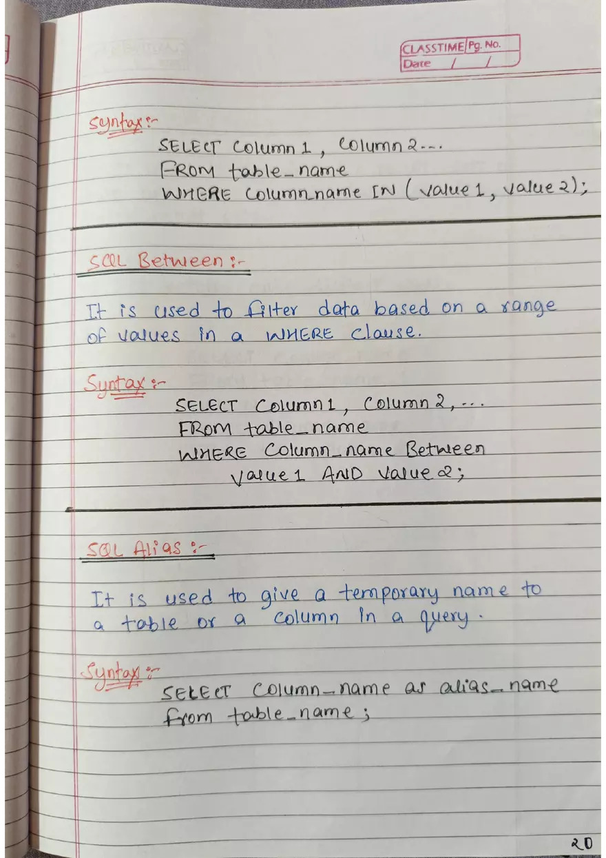 SQL Handwritten Notes - Page 12