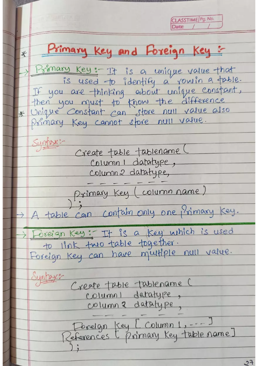 SQL Handwritten Notes - Page 20