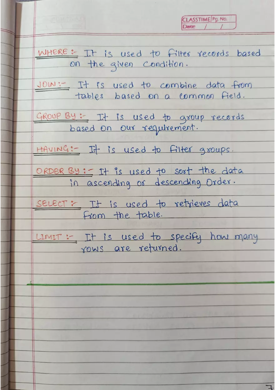 SQL Handwritten Notes - Page 27
