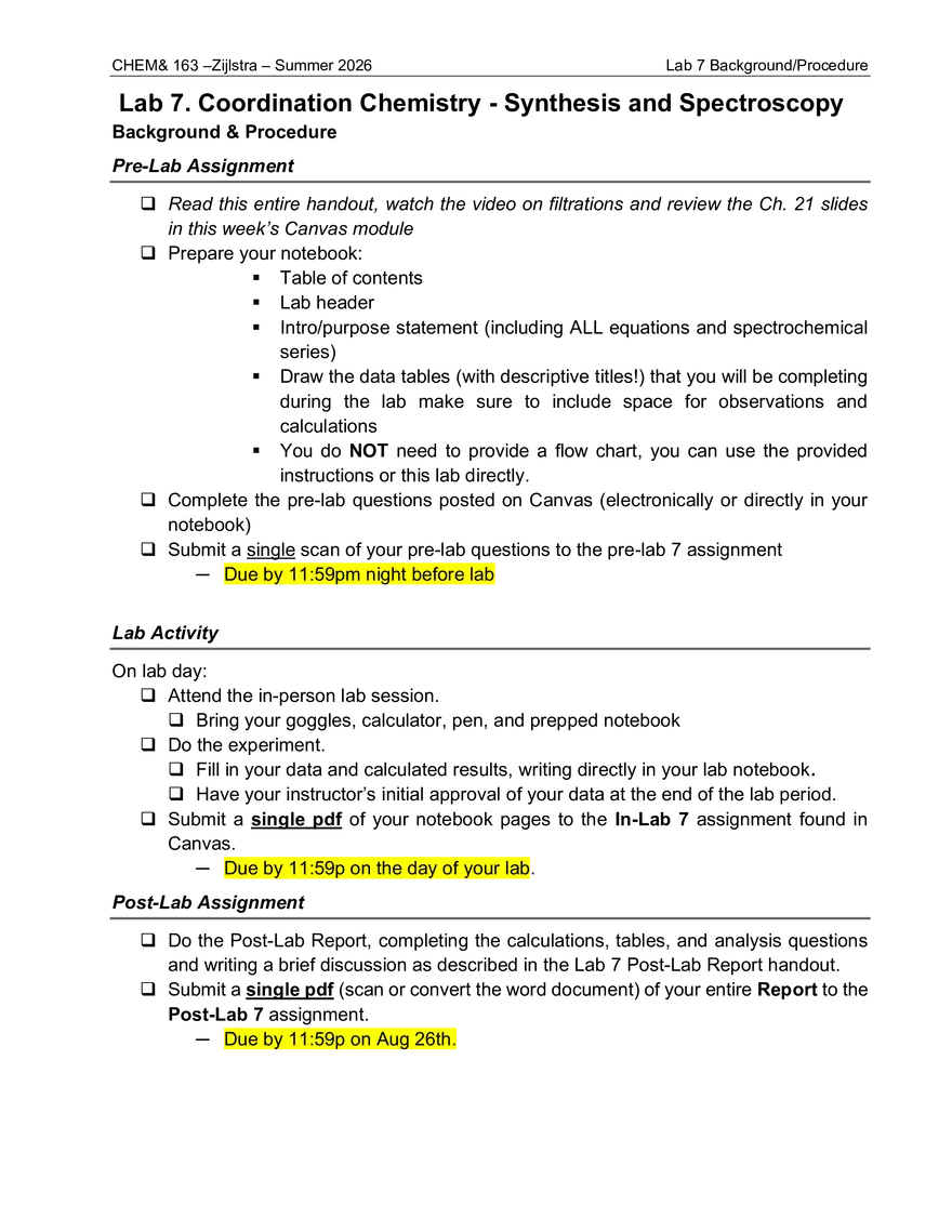 Lab 7: Spectro Chemical Series Background and Procedure - Page 1