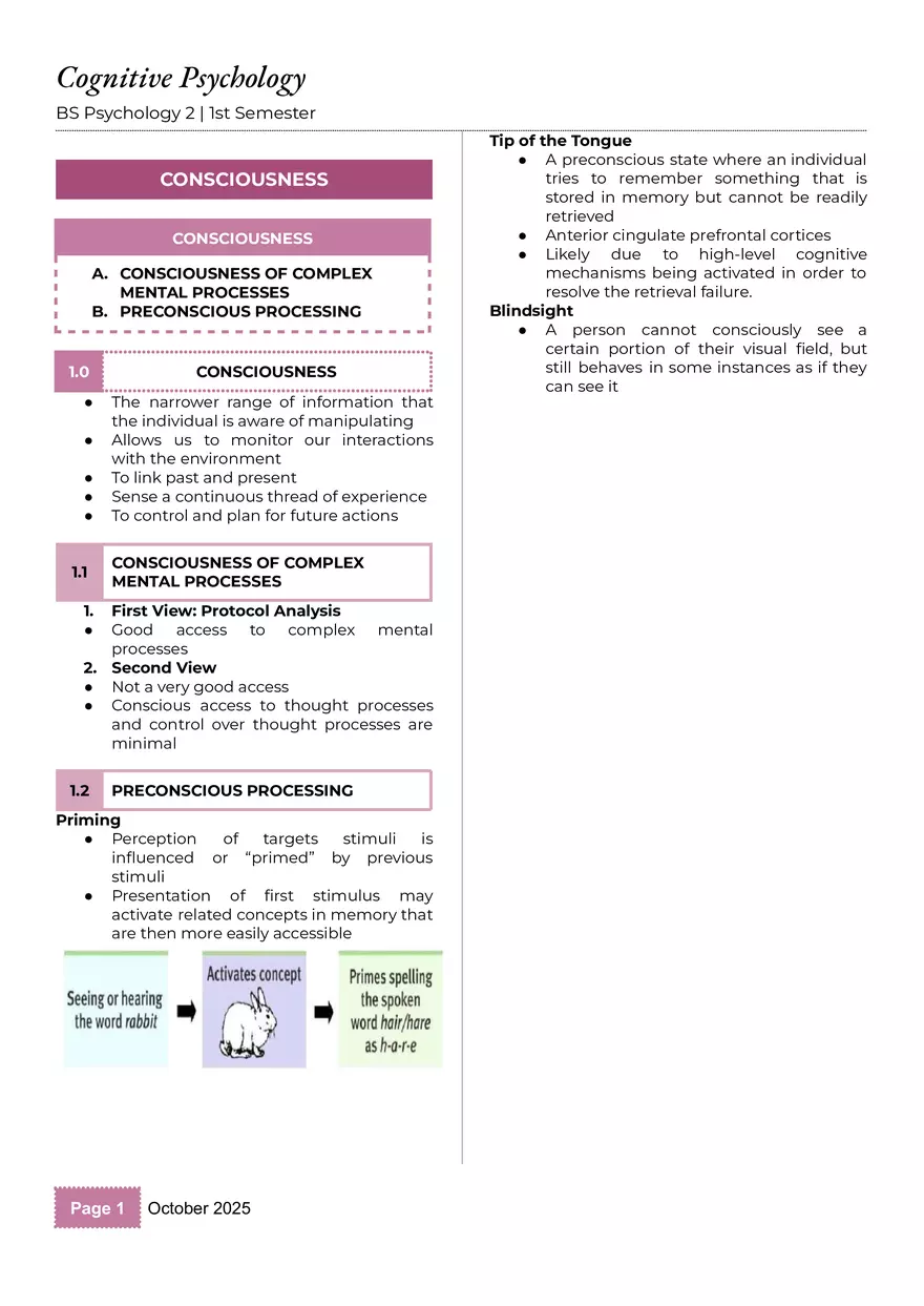 Cognitive Psychology BS Psychology 2 - 1st Semester - Page 1