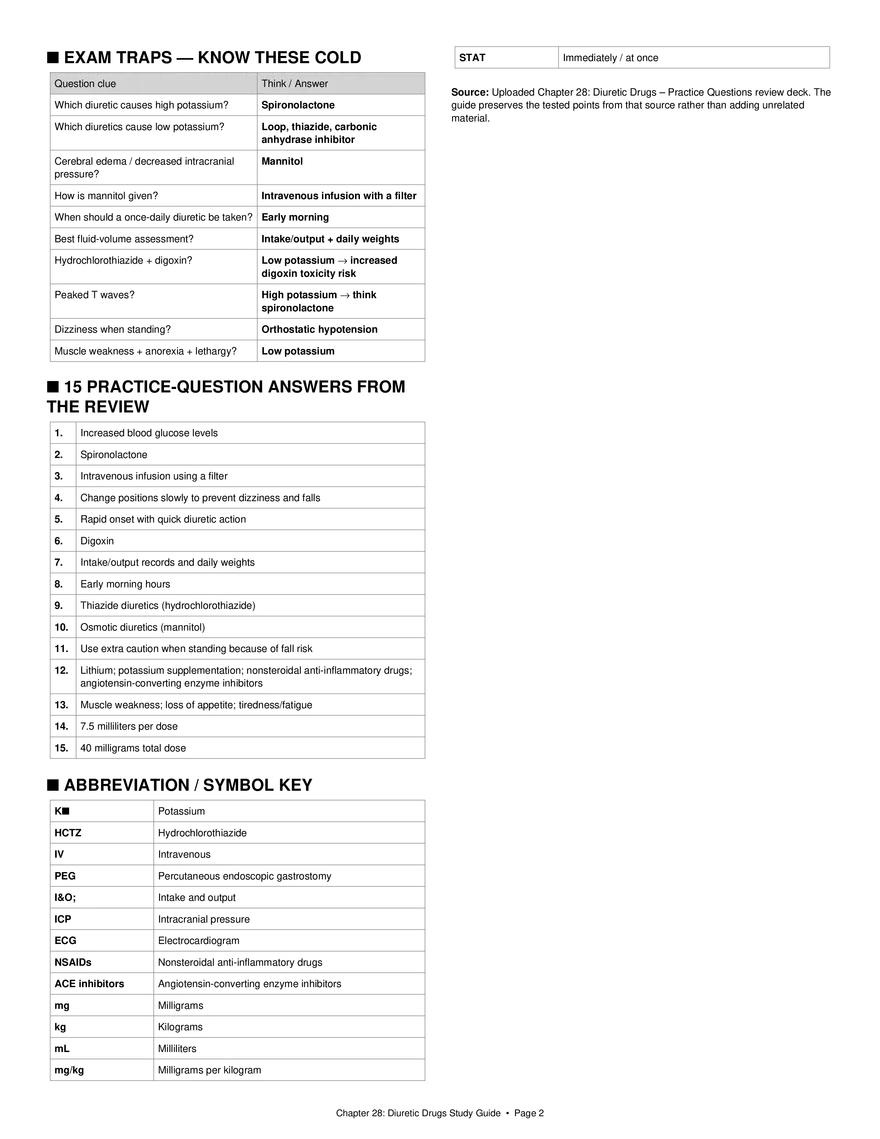 Chapter 28: Diuretic Drugs - Study Guide Columns - Page 2