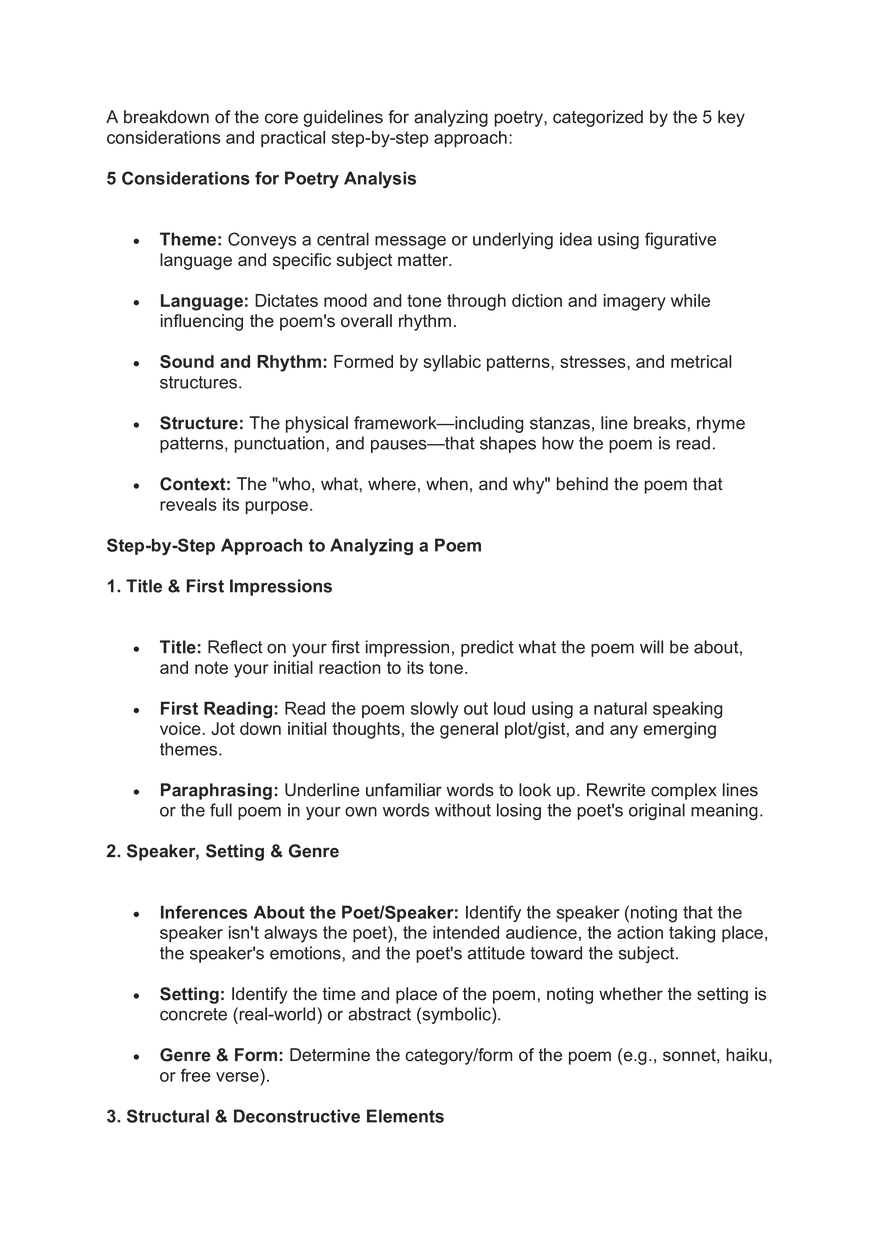 A Breakdown of the Core Guidelines for Analyzing Poetry - Page 1