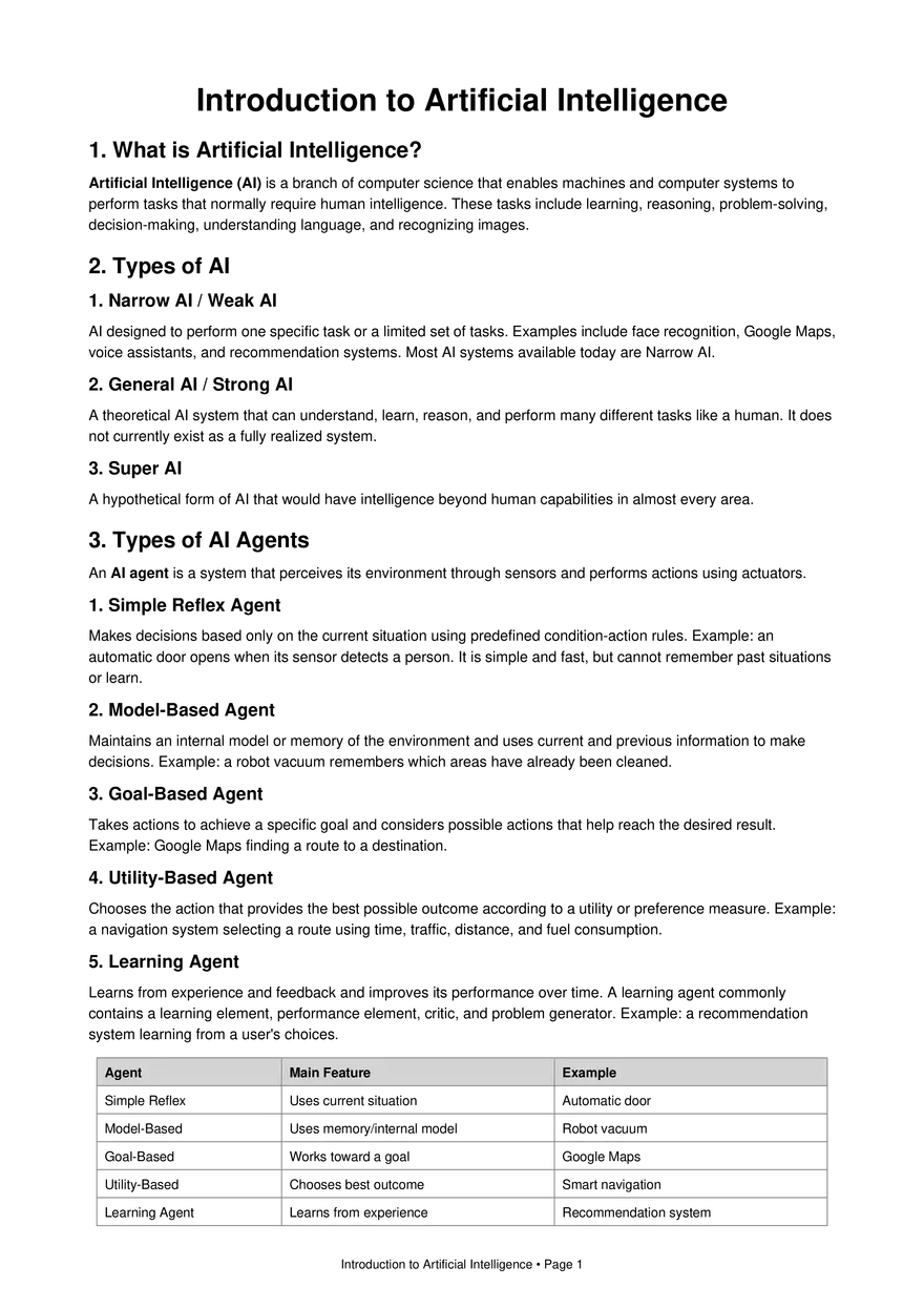 Introduction to Artificial Intelligence Notes - Page 1