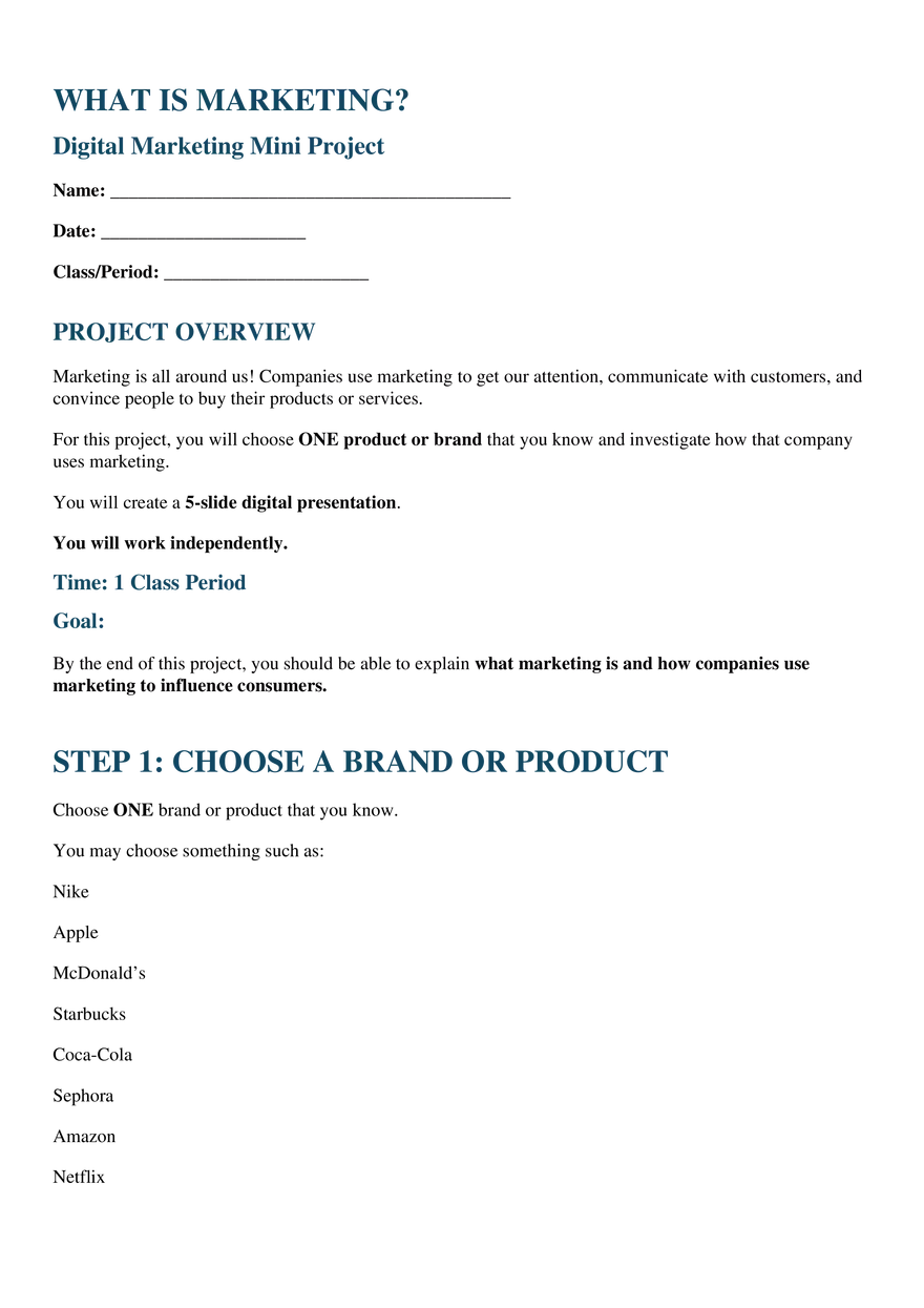 WHAT IS MARKETING? Digital Marketing Mini Project - Page 1