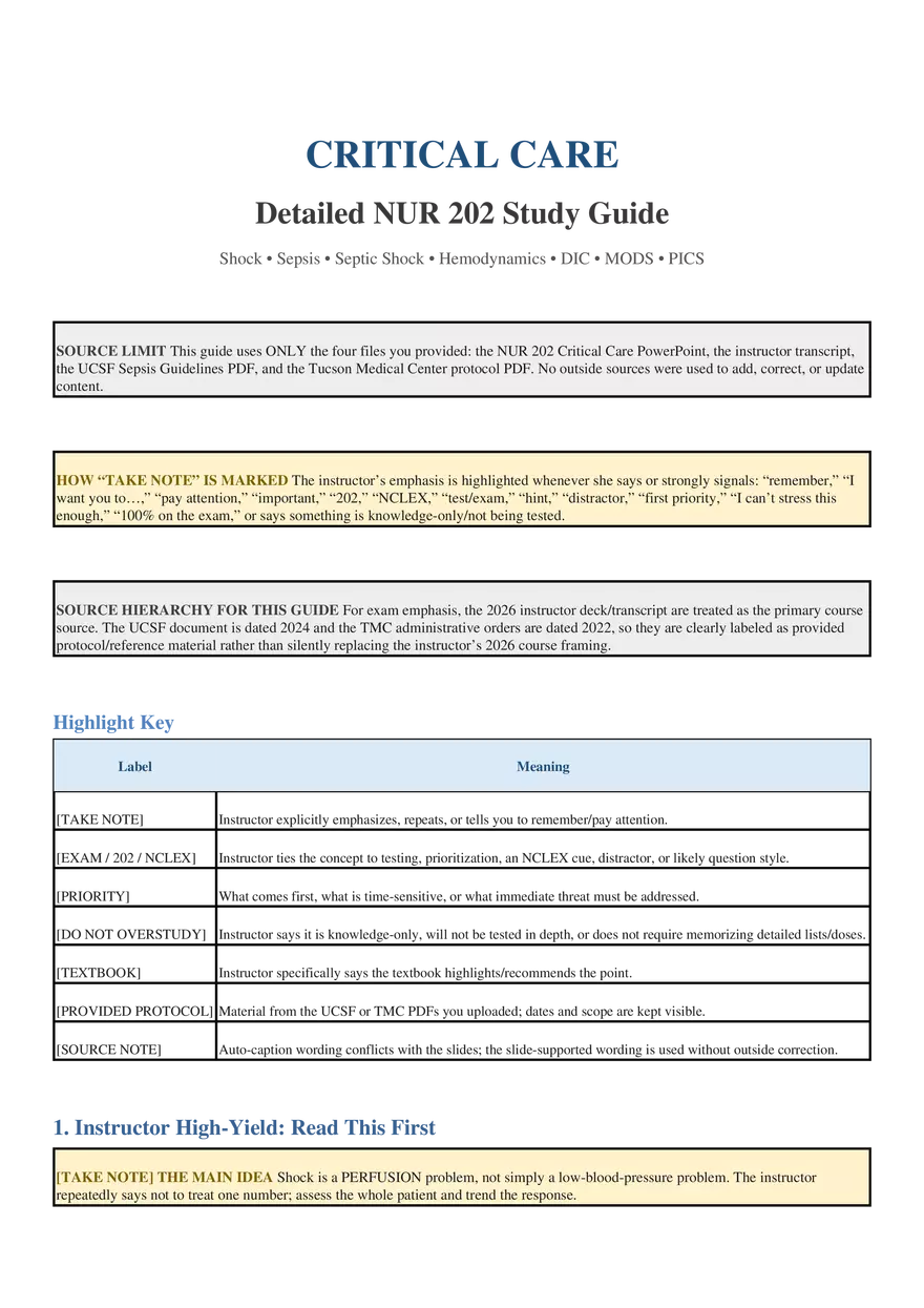 Critical Care Detailed Study Guide - Page 1