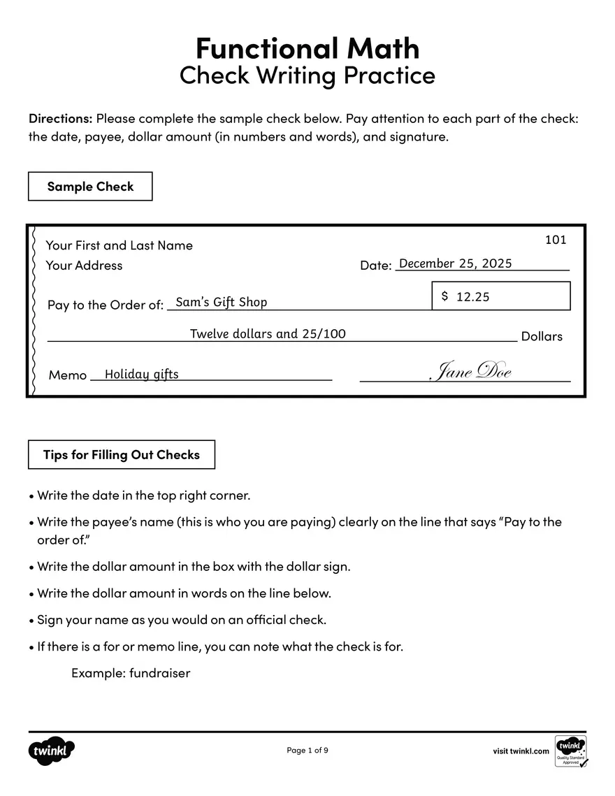 BW Functional Math for SPED - Page 1