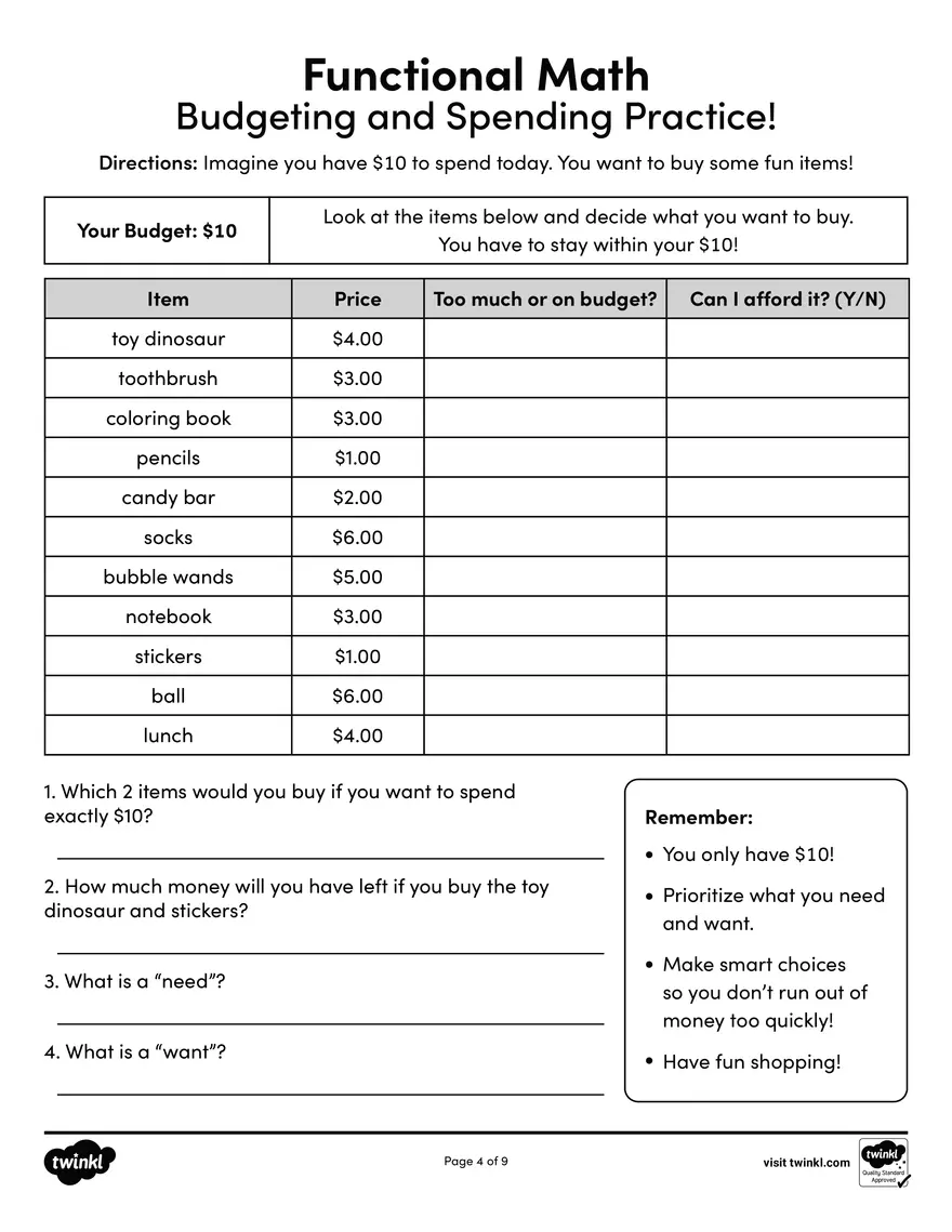 BW Functional Math for SPED - Page 4