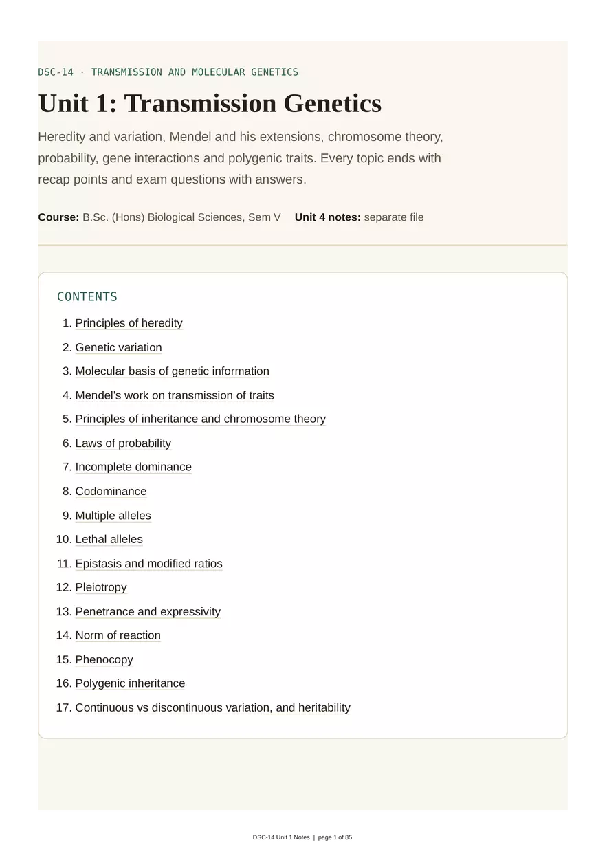 Unit 1: Transmission Genetics - Page 1