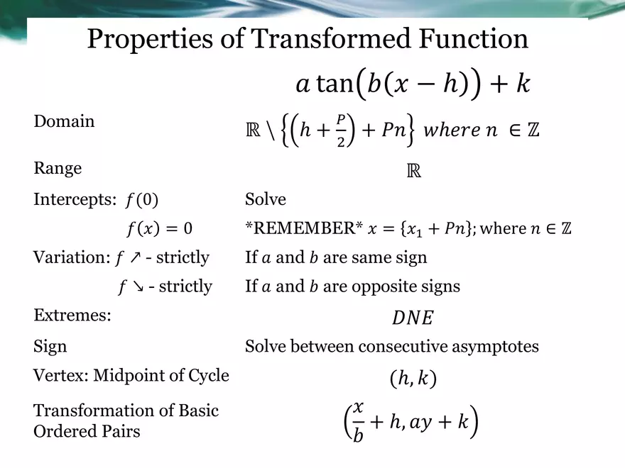 3.09A - The Tangent Function - Basic, Transformed, Graphing - Page 12