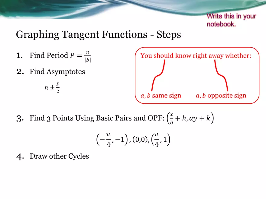 3.09A - The Tangent Function - Basic, Transformed, Graphing - Page 14