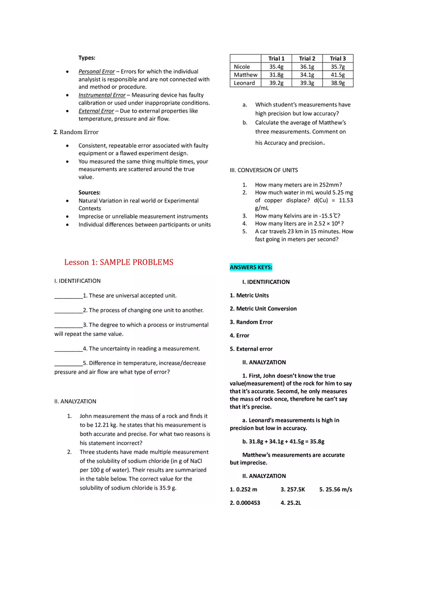 Physics Notes (Unit Conversion, Accuracy & Precision, Error in Measurements) - Page 2