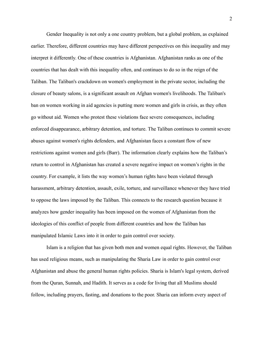 Gender Inequality in Afghanistan Research Paper - Page 2