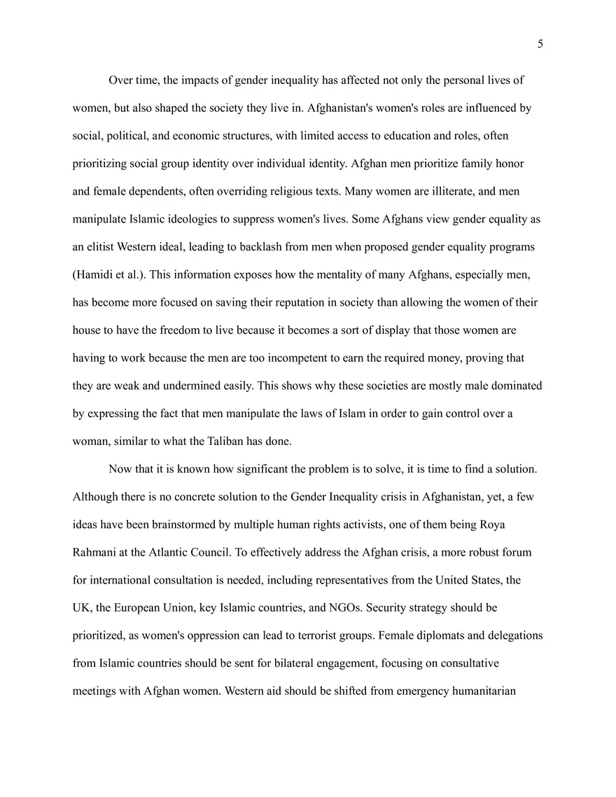 Gender Inequality in Afghanistan Research Paper - Page 5