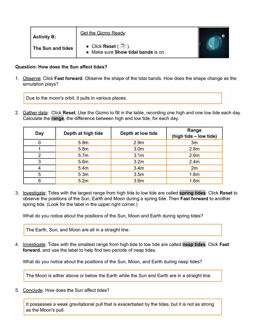 Ocean Tide Gizmo Answer Key Virtual High School Edubirdie