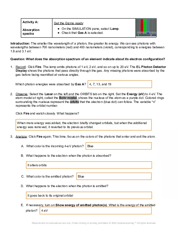 Bohr Model Introduction Gizmo Answer Key Edubirdie