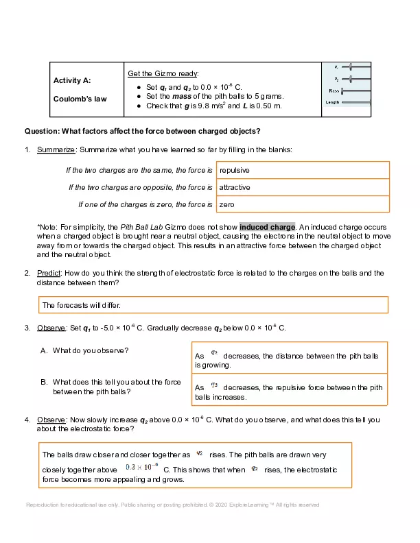 Pith Ball Lab Gizmo Answer Key | Virtual High School - Edubirdie