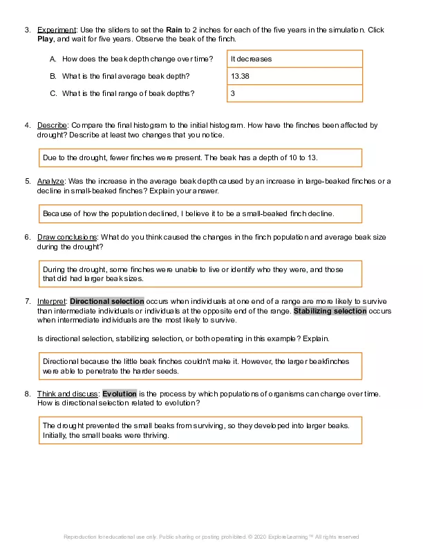 Rainfall and Bird Beaks Gizmo Answer Key Virtual High School Edubirdie