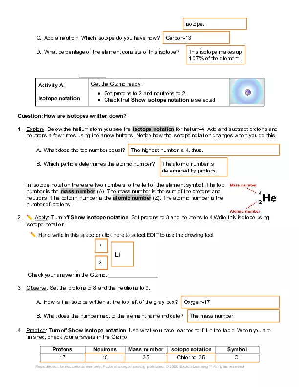 Isotopes Gizmo Answer Key Edubirdie