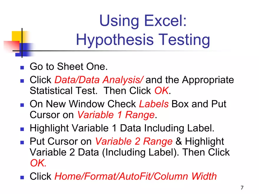 Using Excel for Statistics - Page 7