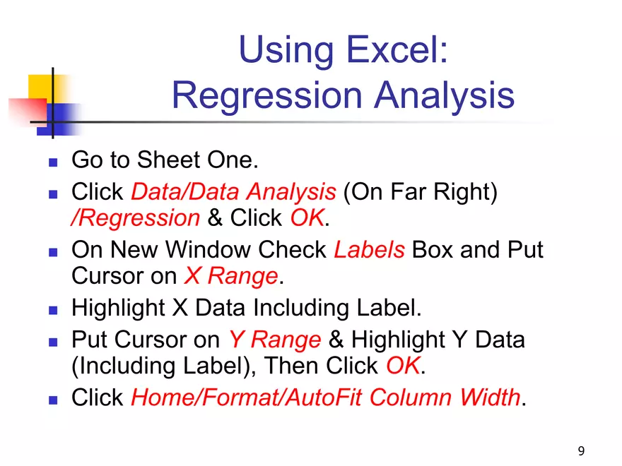 Using Excel for Statistics - Page 9