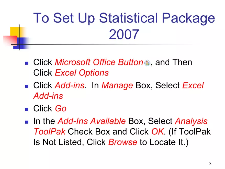 Using Excel for Statistics - Page 3