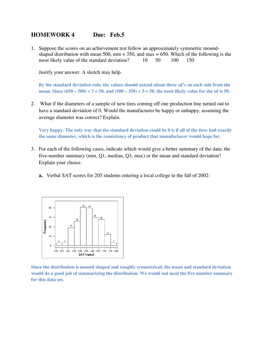 Probability and Statistics, Homework Answers - Page 1