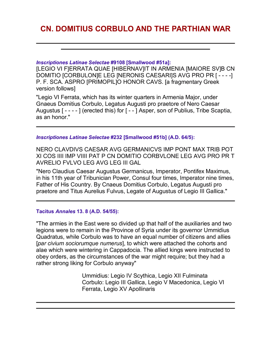 CN. Domitius Corbulo and the Parthian War - Page 1