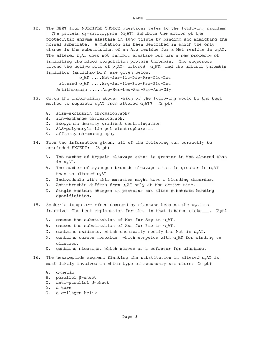 Exam 2 Biochemistry 1 Questions and Answers - Page 3