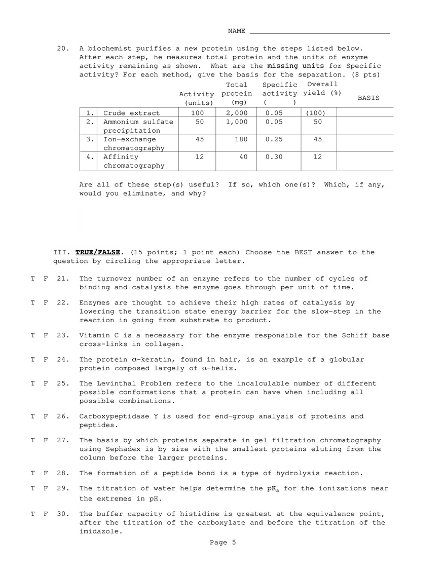 Exam 2 Biochemistry 1 Questions and Answers - Page 5