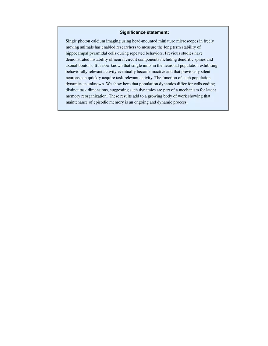 Hippocampal Spatial Memory Representations in Mice are Heterogeneously Stable Significance Statement - Page 1