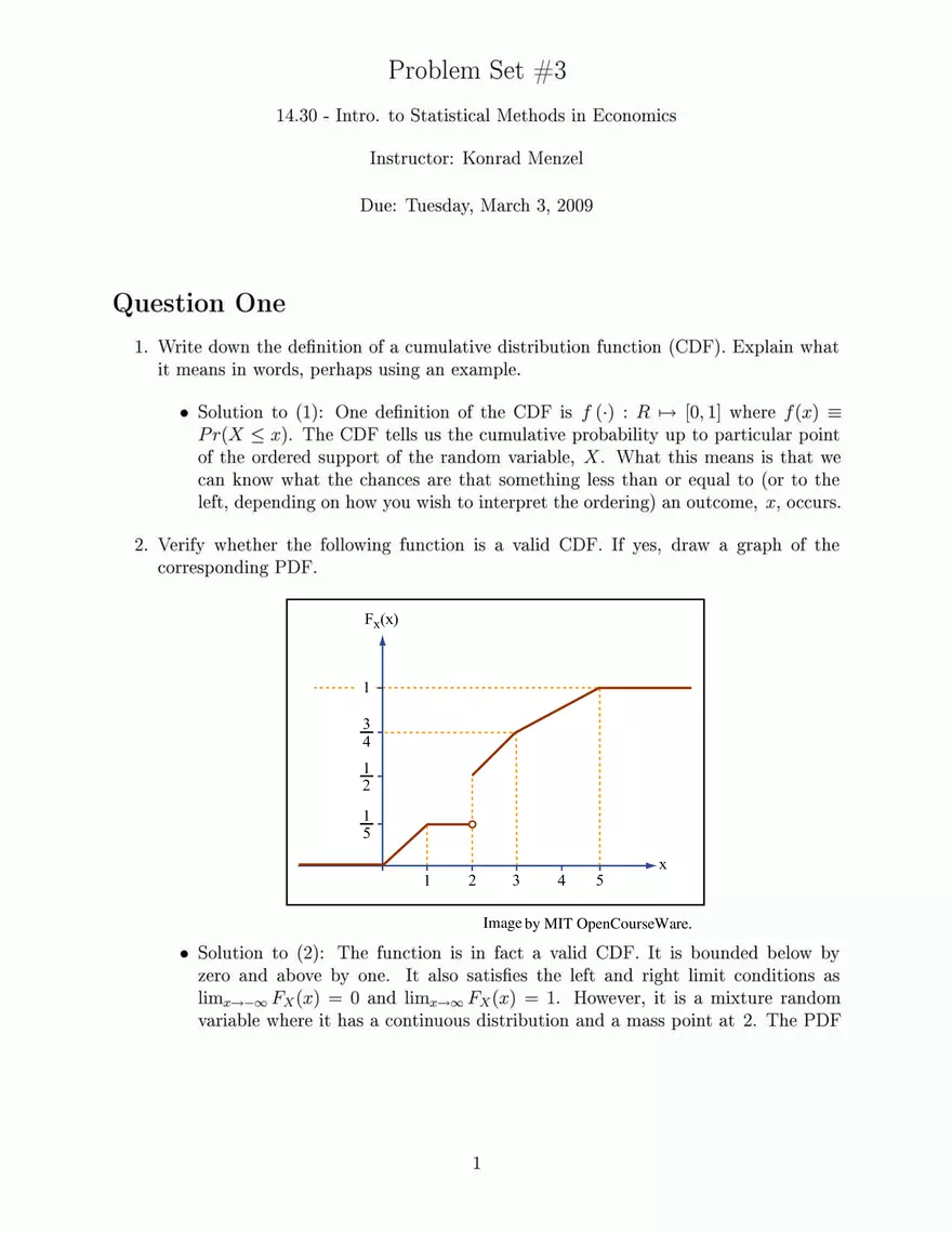 14.30 Introduction to Statistical Methods in Economics: Problem Set #3 with Solutions - Page 1