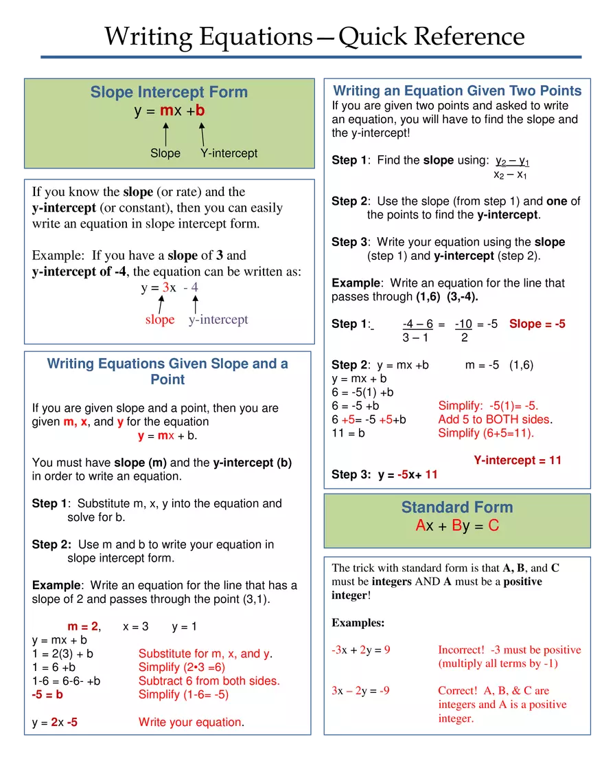 Solving Equations - Quick Reference - Page 3