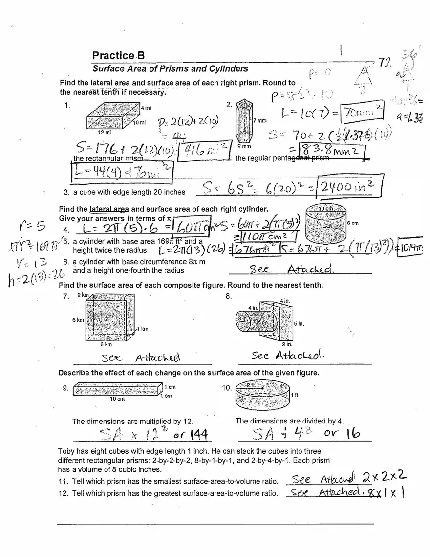 Surface Area of Prisms and Cylinders - Page 1