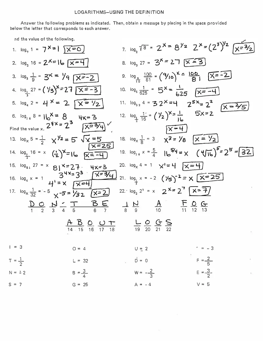 Logarithms - Using the Definition - Page 1