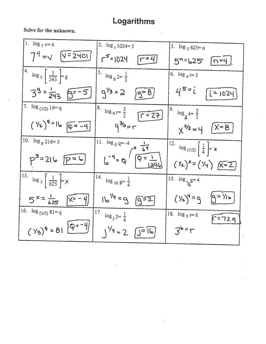 Logarithms - Using the Definition - Page 5