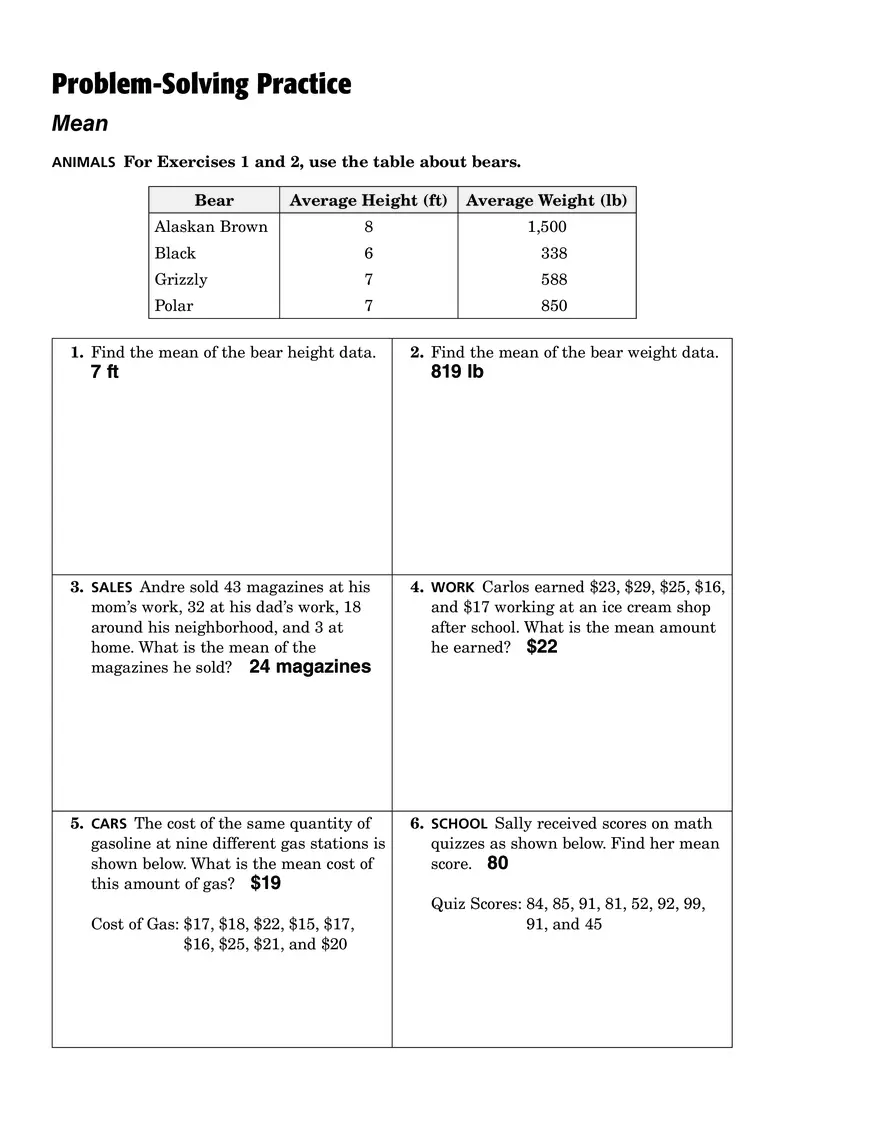 Problem Solving Mean Average Height - Page 1