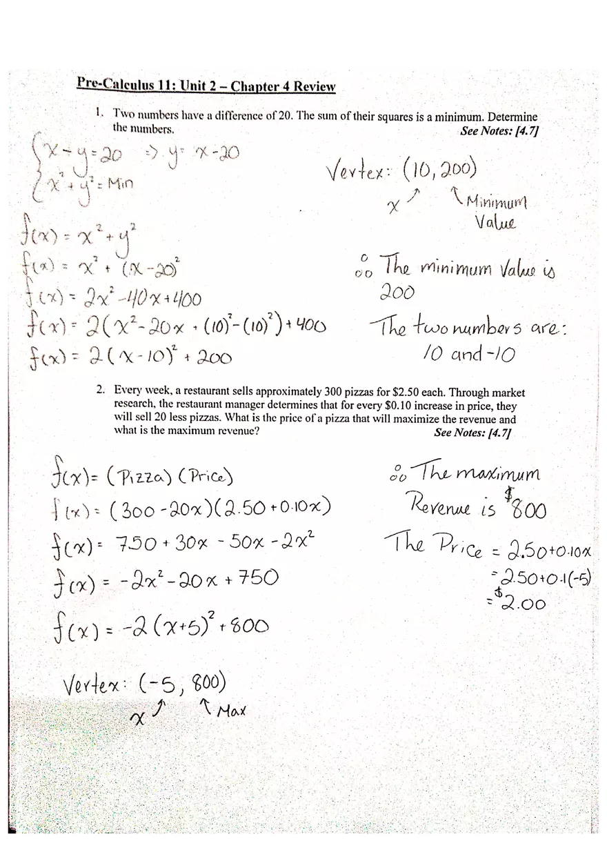 Pre-Calculus - Chapter 4 Review - Page 1
