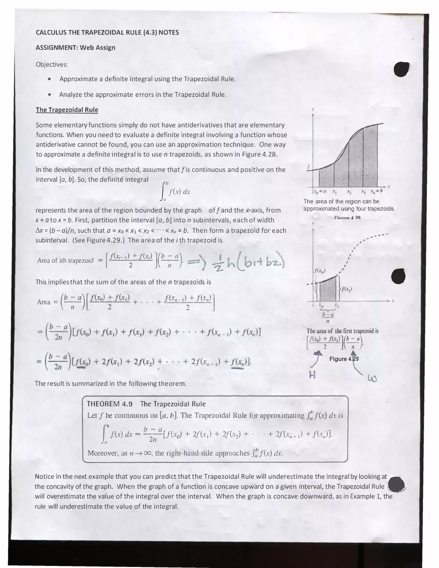 Calculus the Trapezoidal Rule Notes - Page 1