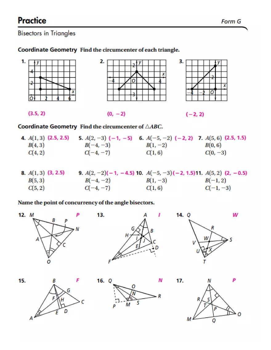 Perpendiculor ond Angle Biseclors Answer Key - Page 3