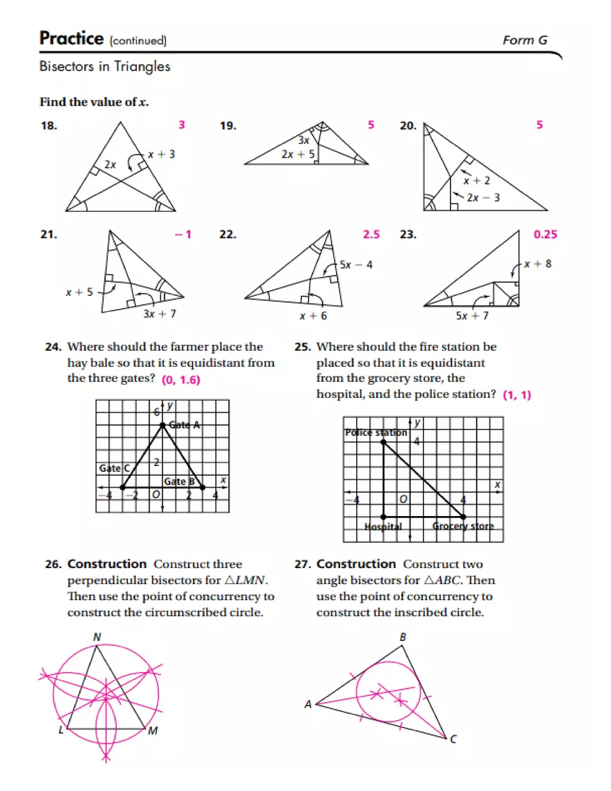 Perpendiculor ond Angle Biseclors Answer Key - Page 4