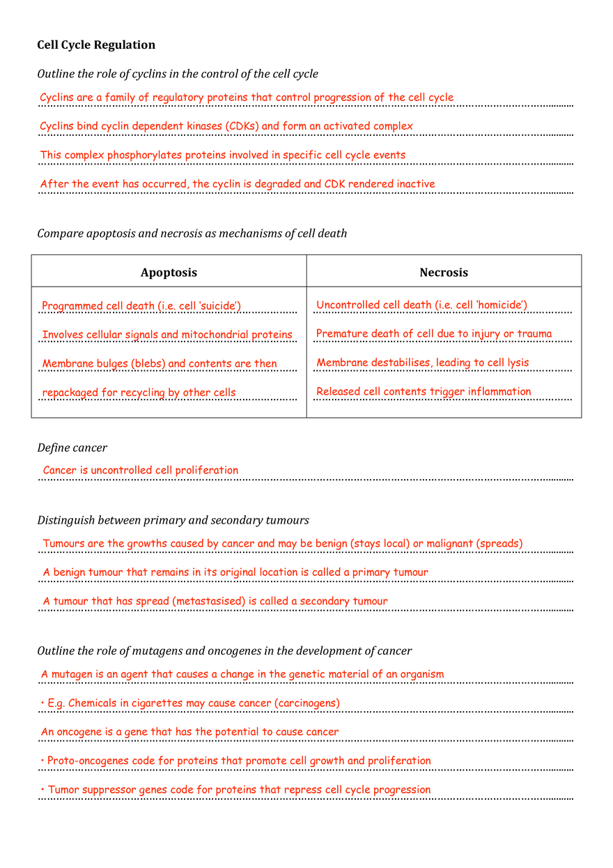 Cell Division Worksheet (Answers) - Page 4