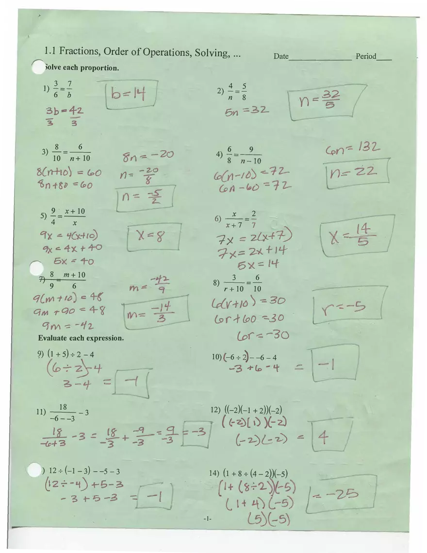 Fraction, Order of Operation - Page 1