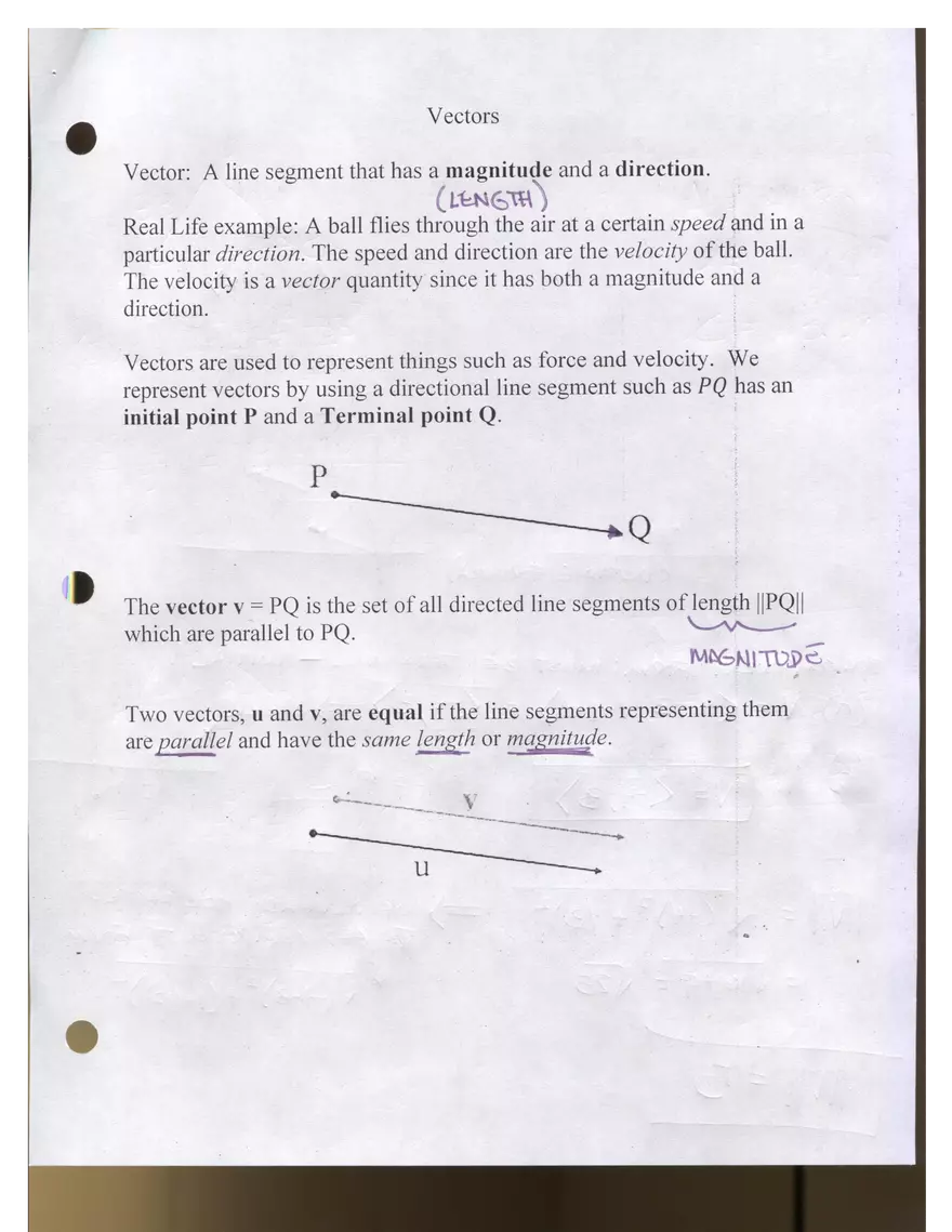 Vectors Assignment - Page 1