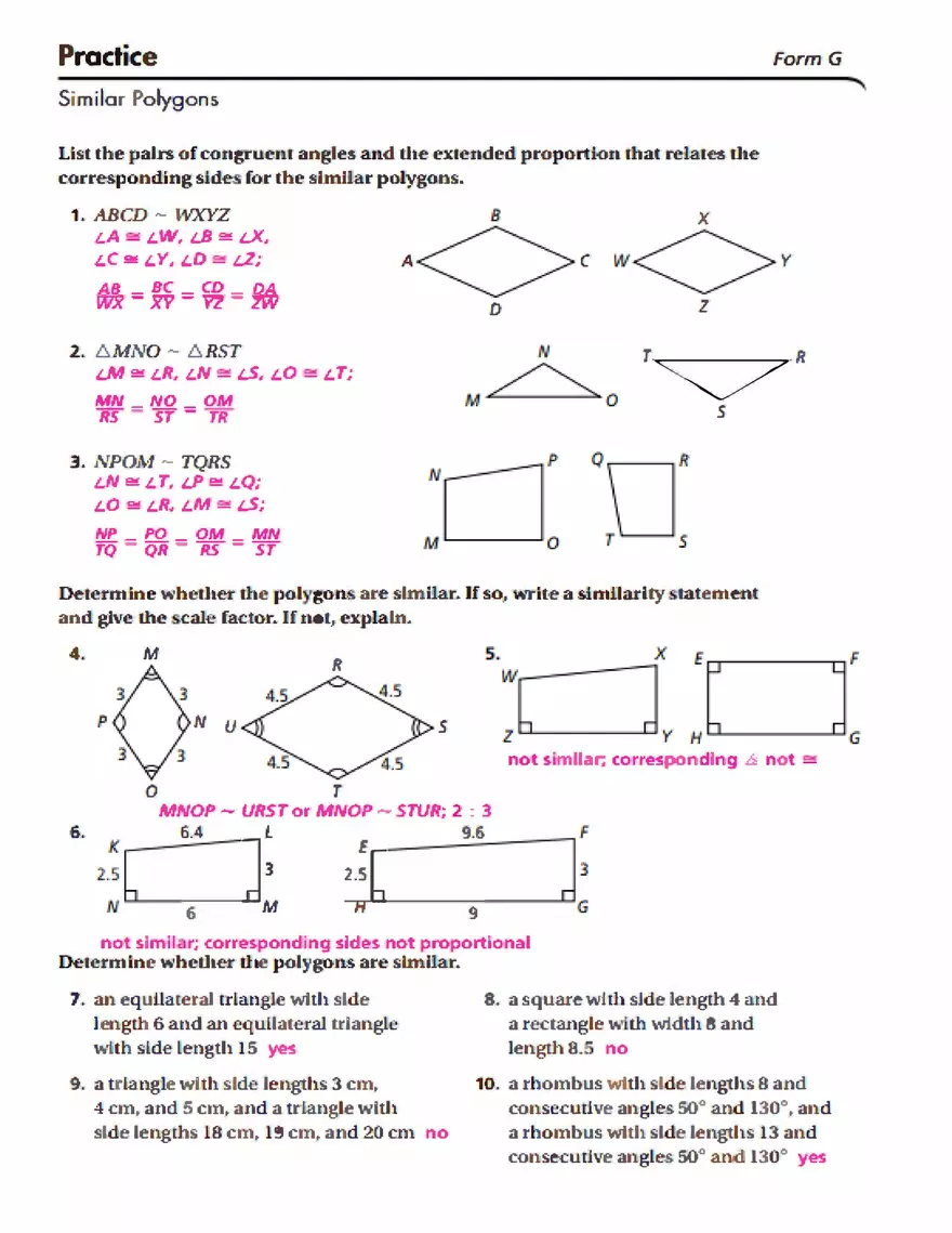 Similar Polygons Practice - Page 1
